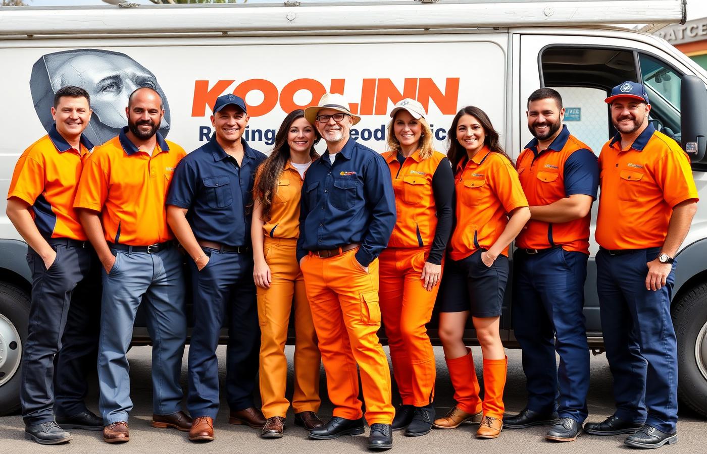 The Everything Roofs team in front of a company work truck